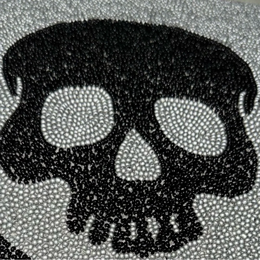 Collectible Pottery Barn 2008 Black Skull And Crossbones Beaded Pillow Cover